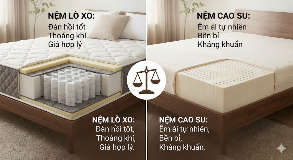 So Sánh Nệm Lò Xo và Nệm Cao Su