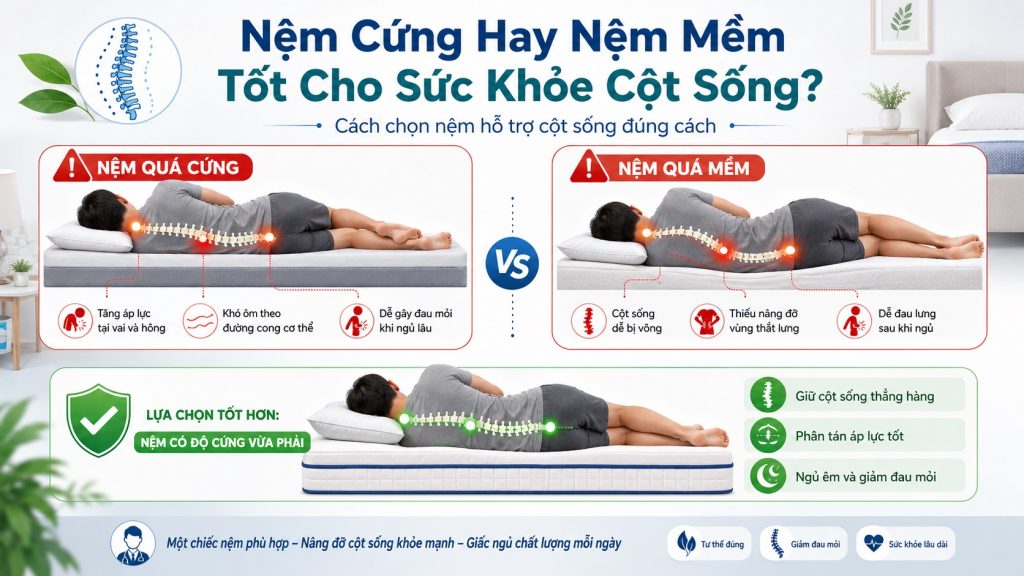 Nệm Cứng Hay Nệm Mềm Tốt Cho Sức Khỏe Cột Sống