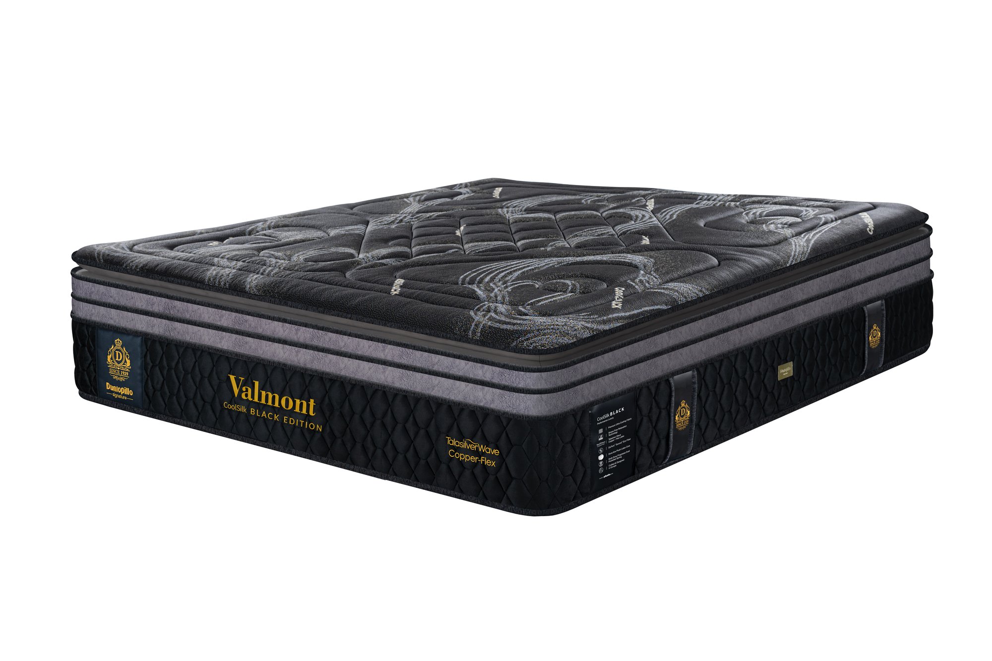 Nệm lò xo cao cấp Dunlopillo CoolSilk Black Valmont 42cm – góc nghiêng phải Nệm lò xo cao cấp Dunlopillo CoolSilk Black Valmont 42cm – góc nghiêng phải
