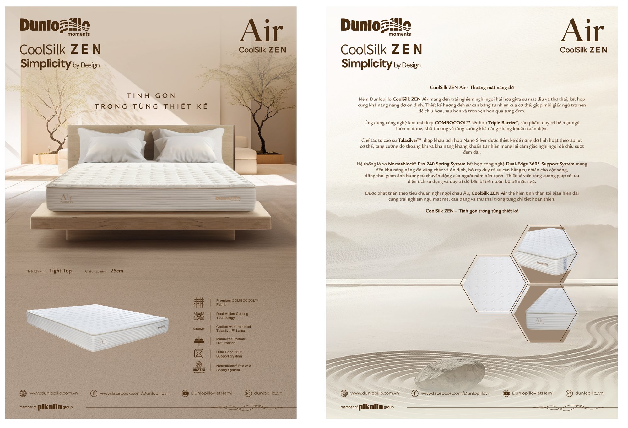 Nệm lò xo cao cấp Dunlopillo CoolSilk Zen Air 25cm – thông tin sản phẩm & công nghệ Nệm lò xo cao cấp Dunlopillo CoolSilk Zen Air 25cm – thông tin sản phẩm & công nghệ