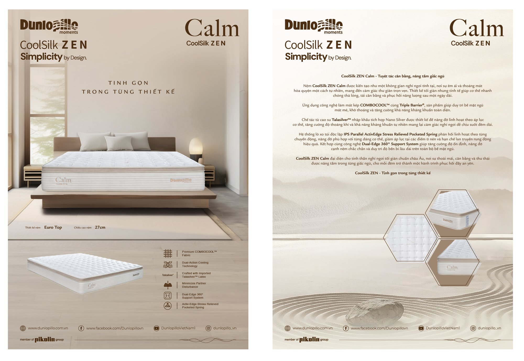 Nệm lò xo cao cấp Dunlopillo CoolSilk Zen Calm 27cm – thông tin sản phẩm & công nghệ Nệm lò xo cao cấp Dunlopillo CoolSilk Zen Calm 27cm – thông tin sản phẩm & công nghệ