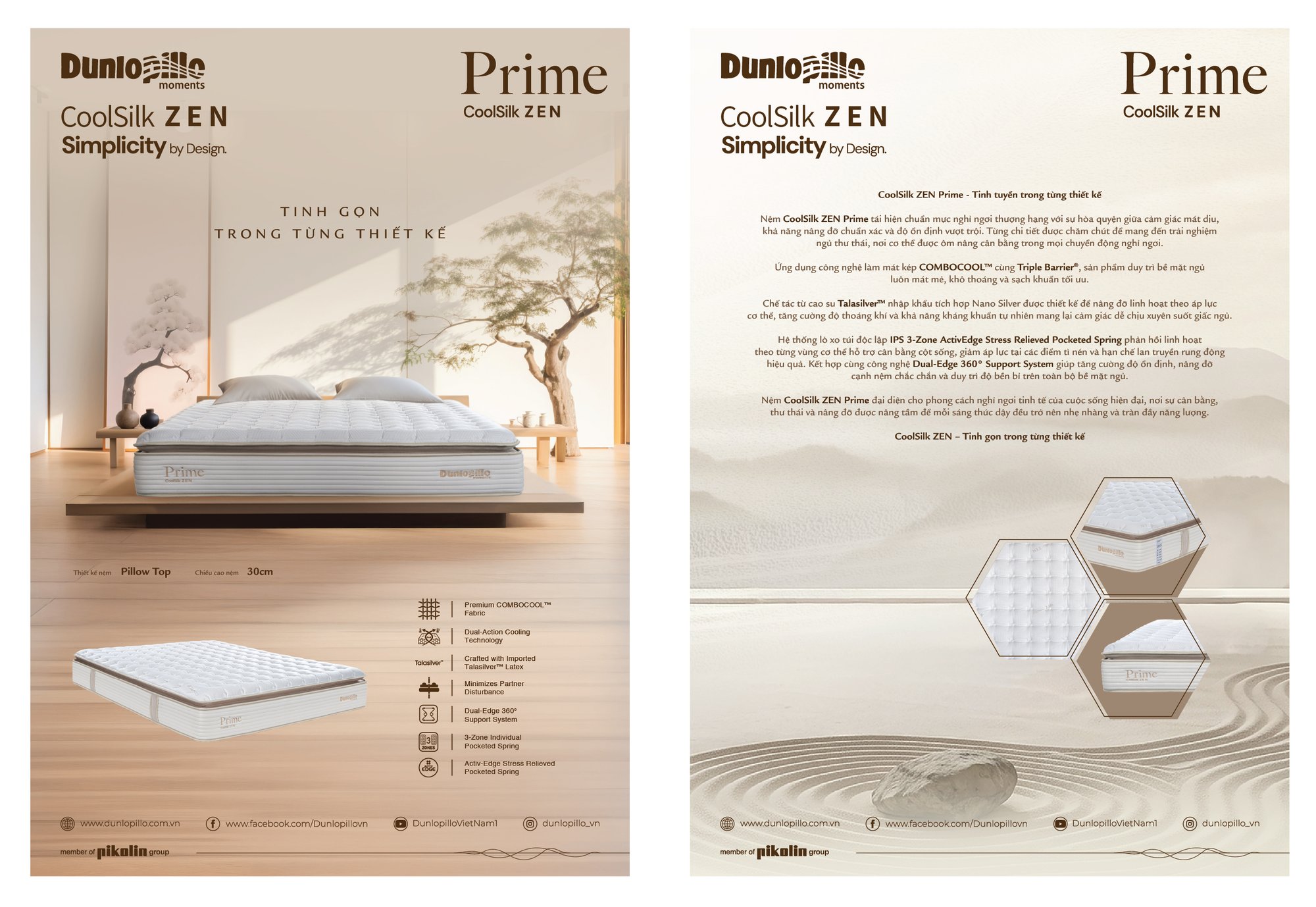 Nệm lò xo cao cấp Dunlopillo CoolSilk Zen Prime 30cm – thông tin sản phẩm & công nghệ Nệm lò xo cao cấp Dunlopillo CoolSilk Zen Prime 30cm – thông tin sản phẩm & công nghệ