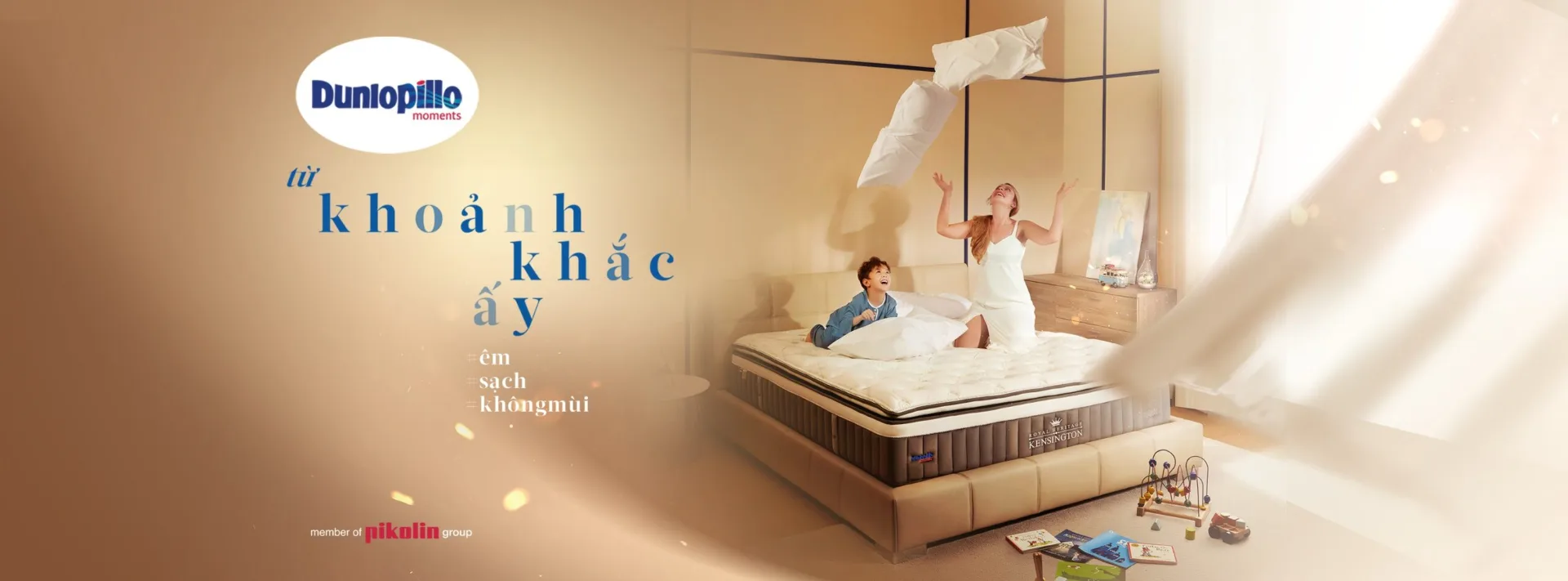 Nệm sạch và khô trong phòng ngủ gia đình thoáng sáng