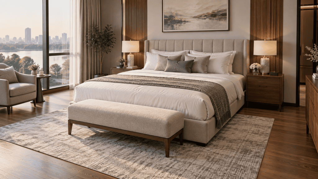 Phòng ngủ rộng với nệm King size và khoảng đi lại thoải mái